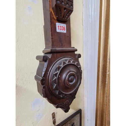 1336 - A Victorian Scottish carved oak stick barometer, by J White, Glasgow, 104cm high, (s.d.).... 