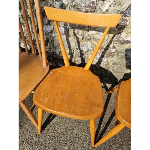 1808 - Five various vintage Ercol dining chairs, comprising a set of three and a pair.