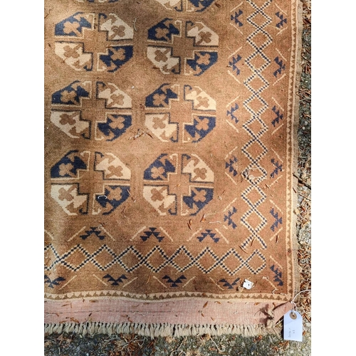 1006 - A Turkoman rug, having repeated decoration to central field, 183 x 129cm. 