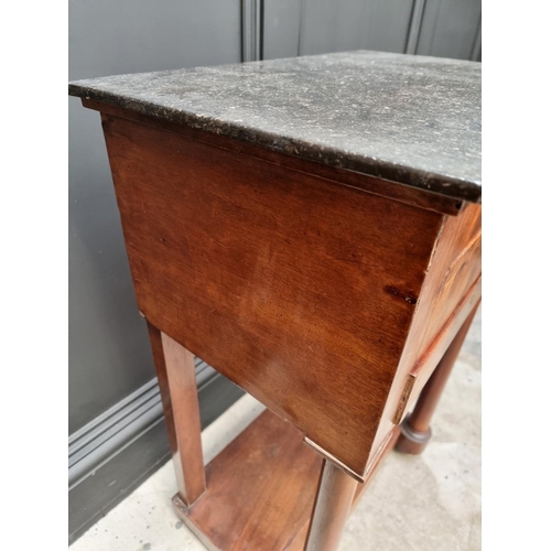 1054 - A French Empire mahogany and marble top occasional table, 49cm wide. 