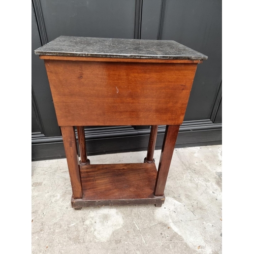 1054 - A French Empire mahogany and marble top occasional table, 49cm wide. 