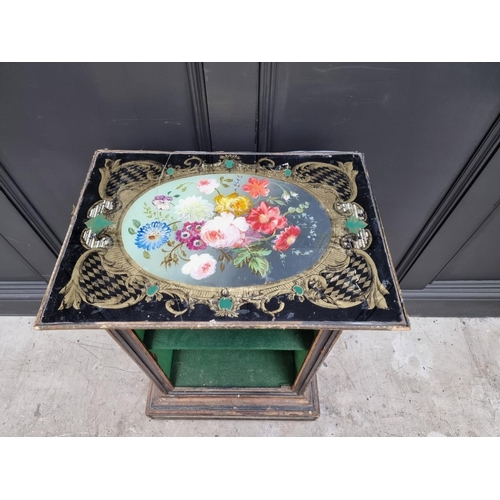 1071 - A small unusual 19th century reverse glass painted open side cabinet, 82 x 53cm, (s.d.).... 