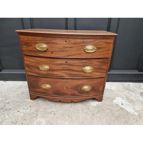 1073 - A 19th century mahogany bowfront chest of drawers, 94.5cm wide.   