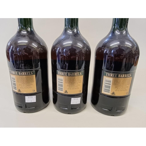 46 - Three 1 litre bottles of Three Barrels VSOP brandy. (3)