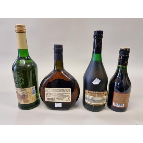 51 - A 70cl bottle of Hubert Rochebois Armagnac; together with a 70cl bottle of Calvados; a 70cl bottle o... 