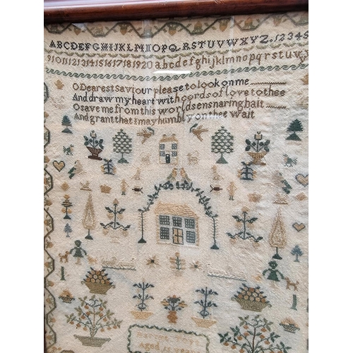 1122 - A 19th century needlework sampler, by 'Harriet Toye, Aged 11 Years', 38 x 30.5cm.