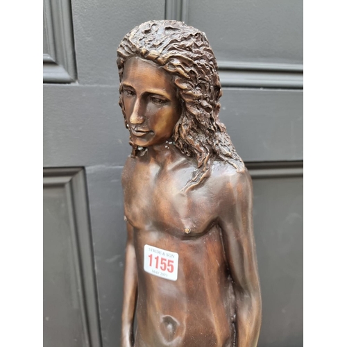 1155 - A large bronze nude, indistinctly signed, 56.5cm high.