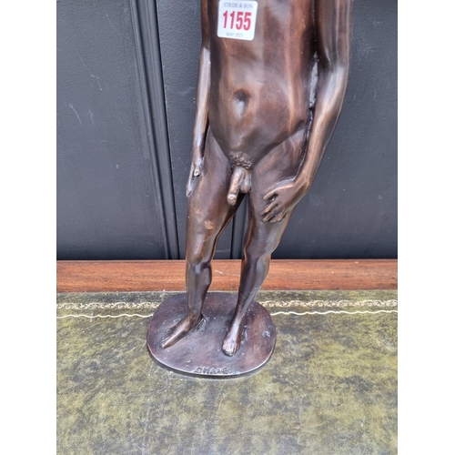 1155 - A large bronze nude, indistinctly signed, 56.5cm high.