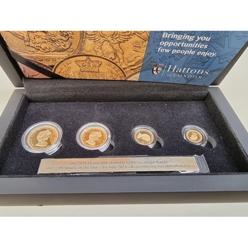 252 - Coins: a '2021 Diana 60th Birthday Gold Sovereign Deluxe Set', comprising: sovereign; half sovereign... 