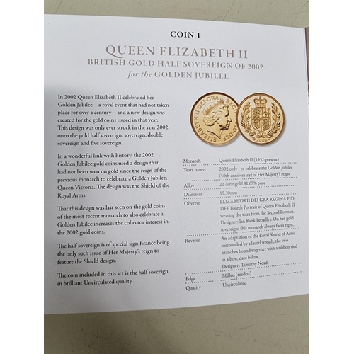 261 - Coins: a 'Queen Elizabeth II The Royal Jubilees Gold Coin Set', comprising: two sovereigns; and two ... 