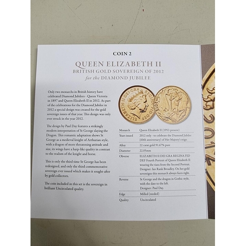 261 - Coins: a 'Queen Elizabeth II The Royal Jubilees Gold Coin Set', comprising: two sovereigns; and two ... 