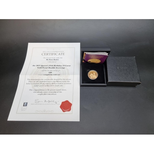 278 - Coins: an Alderney '2021 Queen's 95th Birthday 24 Carat Gold Proof Double Sovereign', with CoA and b... 