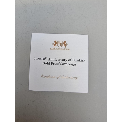 293 - Coins: an Alderney '2020 80th Anniversary of Dunkirk Gold Proof Sovereign', with CoA and box.... 