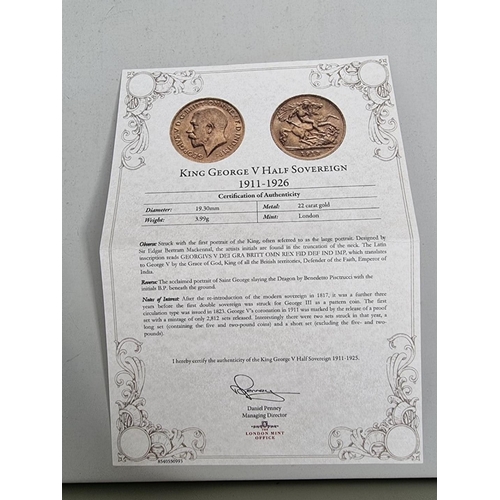 311 - Coins: a George V 1912 gold half sovereign, with CoA and box.