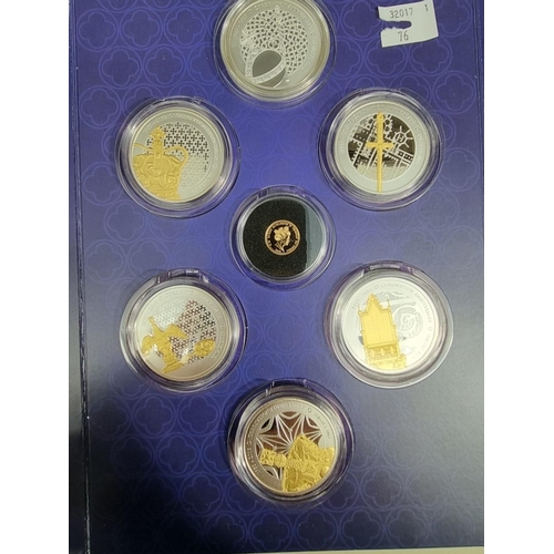 316 - Coins: a 2018 Tristan Da Cunha 'The Sapphire Coronation Jubilee The Jewelled Sword Of Offering' seve... 