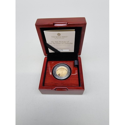 325 - Coins: a 2022 'The 40th Birthday of HRH The Duke of Cambridge' 1/4oz gold proof twenty-five pound co... 