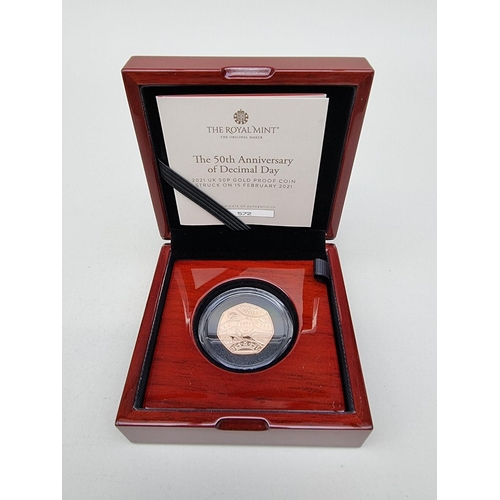 327 - Coins: a 2021 Royal Mint 'The 50th Anniversary of Decimal Day' 15.5g gold proof limited edition fift... 