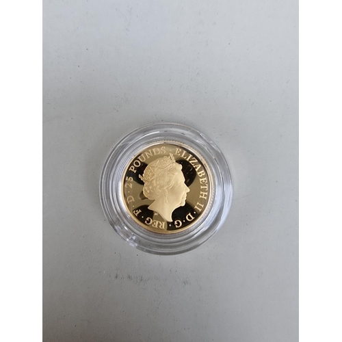 329 - Coins: a 2020 Royal Mint 'The Britannia' UK 1/4oz 24ct gold proof limited edition twenty five pound ... 