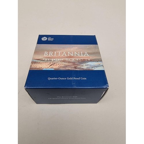 330 - Coins: a 2020 Royal Mint 'The Britannia' UK 1/4oz 24ct gold proof limited edition twenty five pound ... 