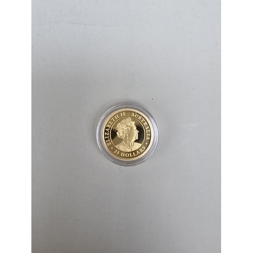 334 - Coins: an Australian Perth Mint '2020 Kangaroo' 1/4oz 24ct gold proof coin, with CoA and box.... 