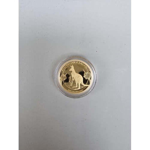 334 - Coins: an Australian Perth Mint '2020 Kangaroo' 1/4oz 24ct gold proof coin, with CoA and box.... 