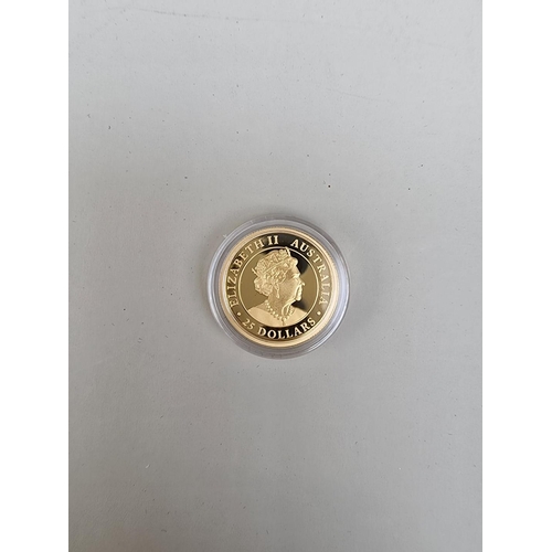 335 - Coins: an Australian Perth Mint '2022 Kangaroo' 1/4oz 24ct gold proof coin, with CoA and box.... 