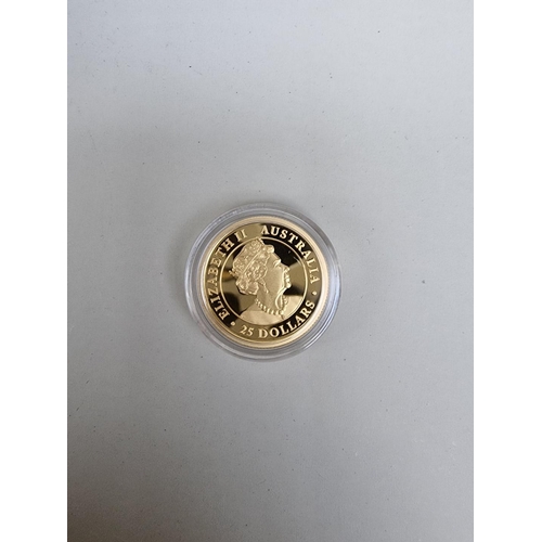 336 - Coins: an Australian Perth Mint '2020 Kangaroo' 1/4oz 24ct gold proof coin, with CoA and box.... 