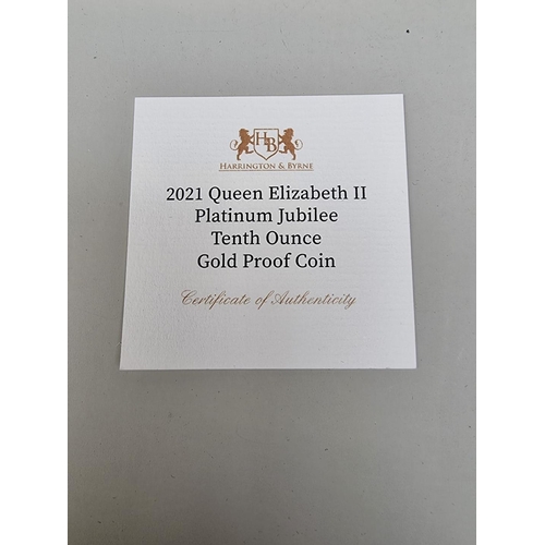 349 - Coins: a 2021 Solomon Islands 'Queen Elizabeth II Platinum Jubilee' 1/10oz (3.11g) ten dollar 22ct g... 