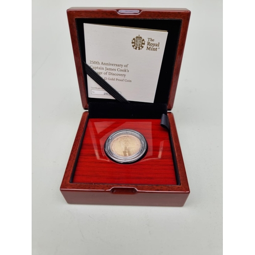 354 - Coins: a 2020 Royal Mint '250th Anniversary of Captain James Cook's Voyage of Discovery' UK red gold... 