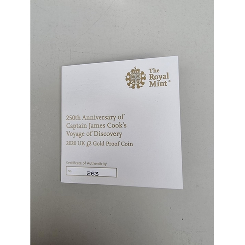 354 - Coins: a 2020 Royal Mint '250th Anniversary of Captain James Cook's Voyage of Discovery' UK red gold... 