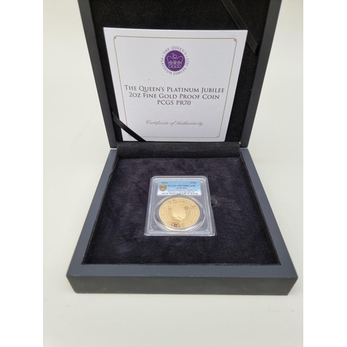 358 - Coins: a 2022 Alderney 'The Queen's Platinum Jubilee' 2oz .999.9 (24ct) fine gold proof limited edit... 