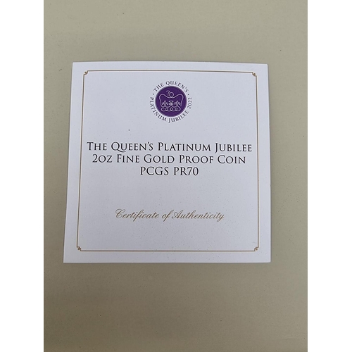 358 - Coins: a 2022 Alderney 'The Queen's Platinum Jubilee' 2oz .999.9 (24ct) fine gold proof limited edit... 