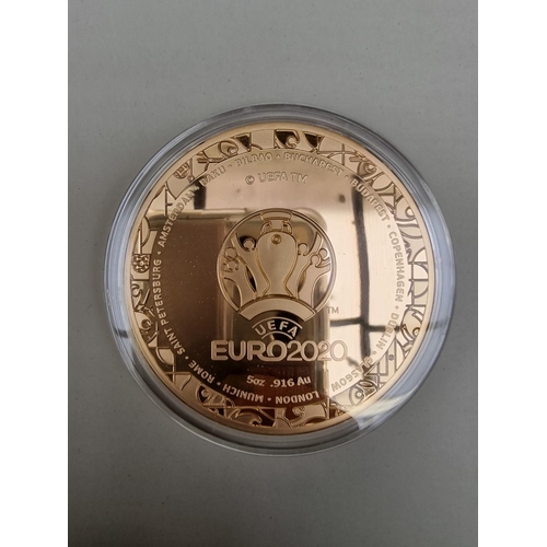 362 - Coins: a Solomon Islands 2021 'Euro 2020 UEFA' 5oz 22ct gold proof fifty dollar coin, with CoA numbe... 