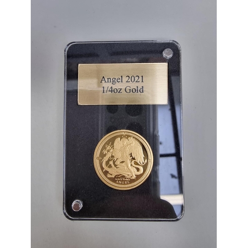 363 - Coins: a 2021 Isle of Man proof 24ct gold 1/4oz Angel, with CoA and box.