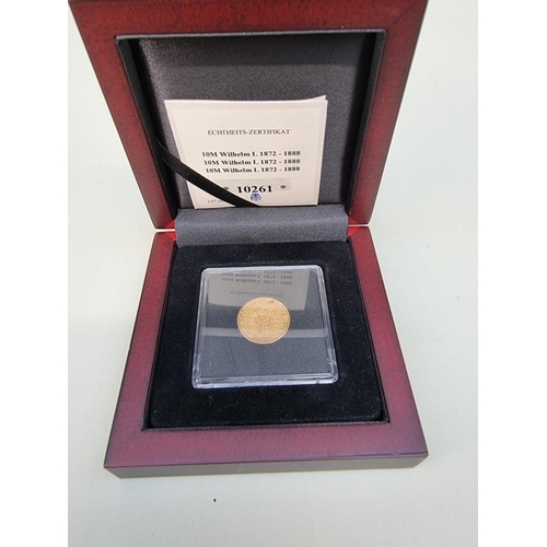 365 - Coins: Prussia, an Emperor Wilhelm I 1874 .900 gold 10 mark, 3,98g, with CoA, boxed,... 