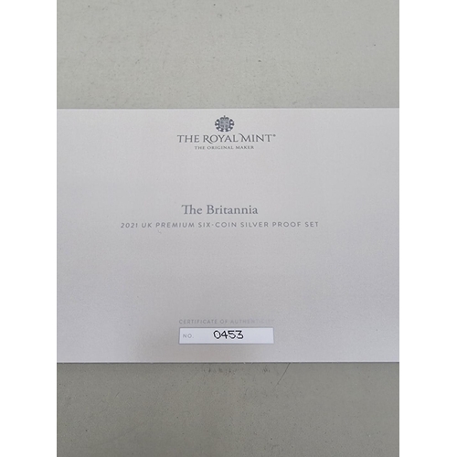 372 - Coins: a 2021 Royal Mint 'The Britannia' UK premium silver proof six coin set, with CoA numbered 453... 