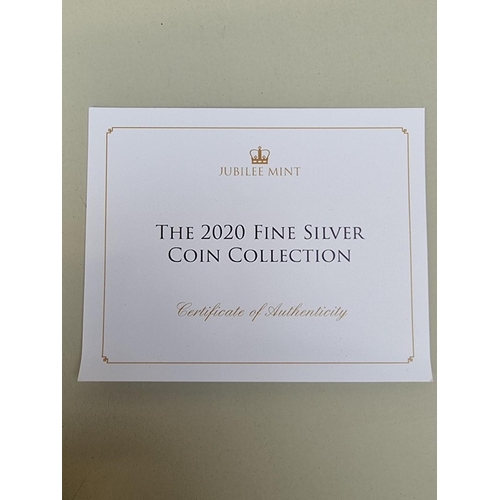 386 - Coins: a Jubilee Mint 'The 2020 Fine Silver Coin Collection' containing five fine silver 1oz coins f... 