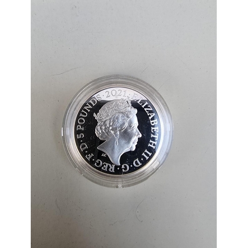 389 - Coins: a 2021 Royal Mint 'The 95th Birthday of Her Majesty The Queen' silver proof five pound coin, ... 