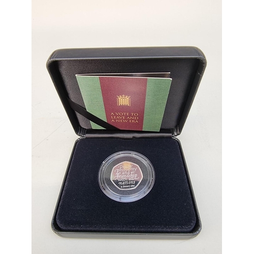 393 - Coins: a 2020 Royal Mint 'Withdrawal From the European Union' silver proof limited edition fifty pen... 