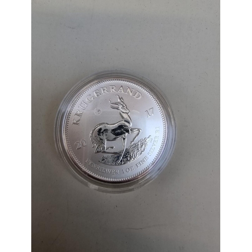 397 - Coins: a 2017 South African 1oz fine silver Krugerrand, premium uncirculated, boxed.... 