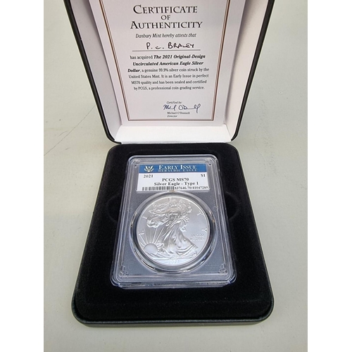 400 - Coins: a 2021 United States Mint 'Early Issue American Eagle Silver Dollar' Type 1, with CoA and box... 