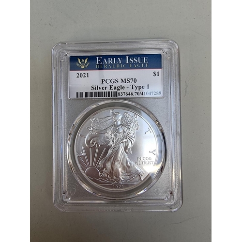 400 - Coins: a 2021 United States Mint 'Early Issue American Eagle Silver Dollar' Type 1, with CoA and box... 