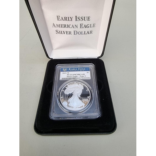 401 - Coins: a 2021 United States Mint 'Early Issue American Eagle Silver Dollar' Type 2, with CoA and box... 