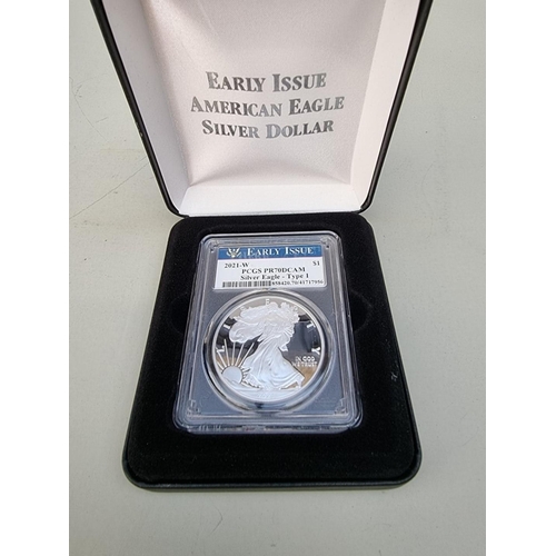 402 - Coins: a 2021 United States Mint 'Early Issue American Eagle Silver Dollar' Type 1, with CoA and box... 