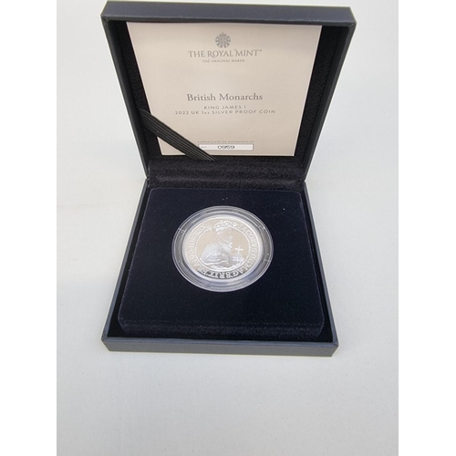 404 - Coins: three 2022 Royal Mint 'British Monarchs' limited edition 1oz silver proof coins, comprising E... 