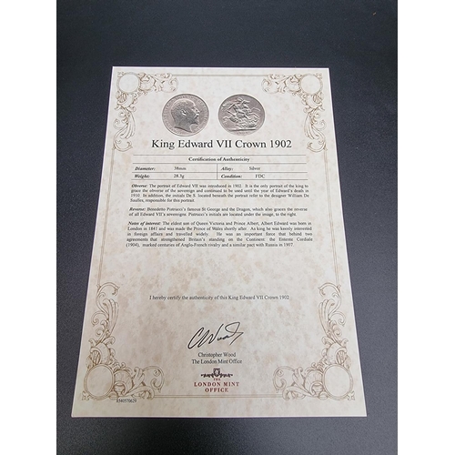 416 - Coins: an Edward VII 1902 silver crown, high grade, with CoA and box.