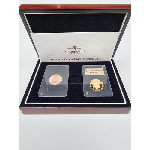 435 - Coins: a 'Queen Elizabeth II's First and last portrait set' containing a 1957 circulated gold sovere... 