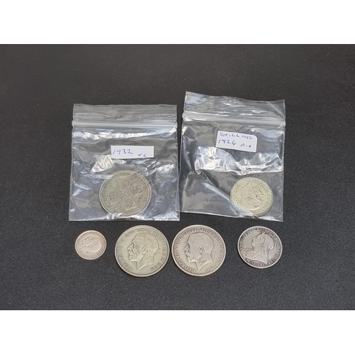 446 - Coins: a Victoria 1898 silver shilling and five George V silver coins. (6)