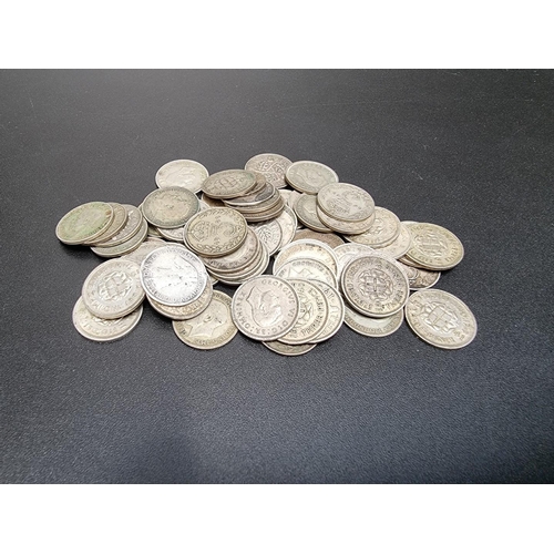 453 - Coins: sixty George V and George VI silver and part silver threepenny coins, gross weight 80g.... 