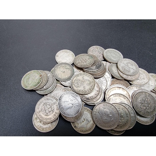 453 - Coins: sixty George V and George VI silver and part silver threepenny coins, gross weight 80g.... 